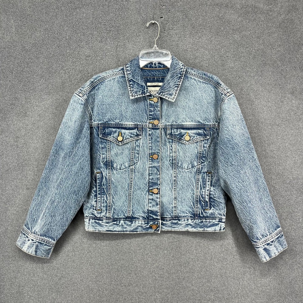 Scotch & Soda Denim Trucker Jacket Women Medium Blue cropped Elastic Hem